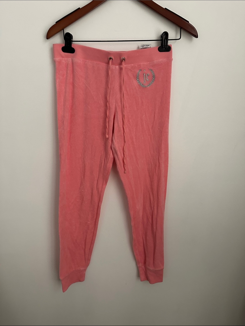 Juicy Couture Pink Velour Sweatpants with Silver Logo